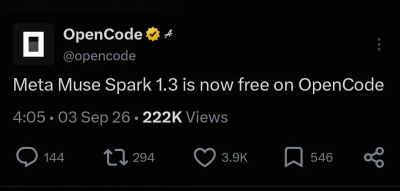 Muse Spark 1.3 Sekarang Bisa Dicoba Gratis Di OpenCode
